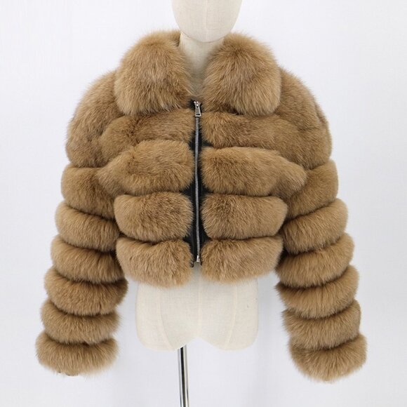 luxurious tan faux fur jacket. - Picture 2 of 2